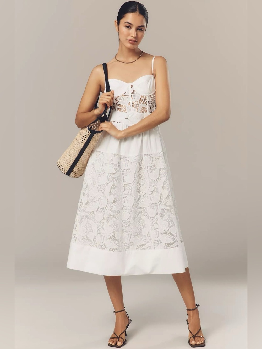 NWT En Saison Anthropologie Marisol Lace Bustier Belted Midi Dress, S